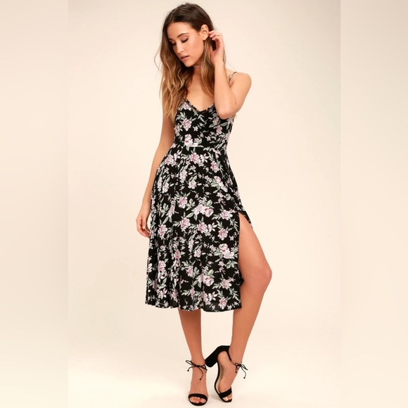 Lulus Esperanza Black Floral Print Midi Dress - Picture 6 of 7